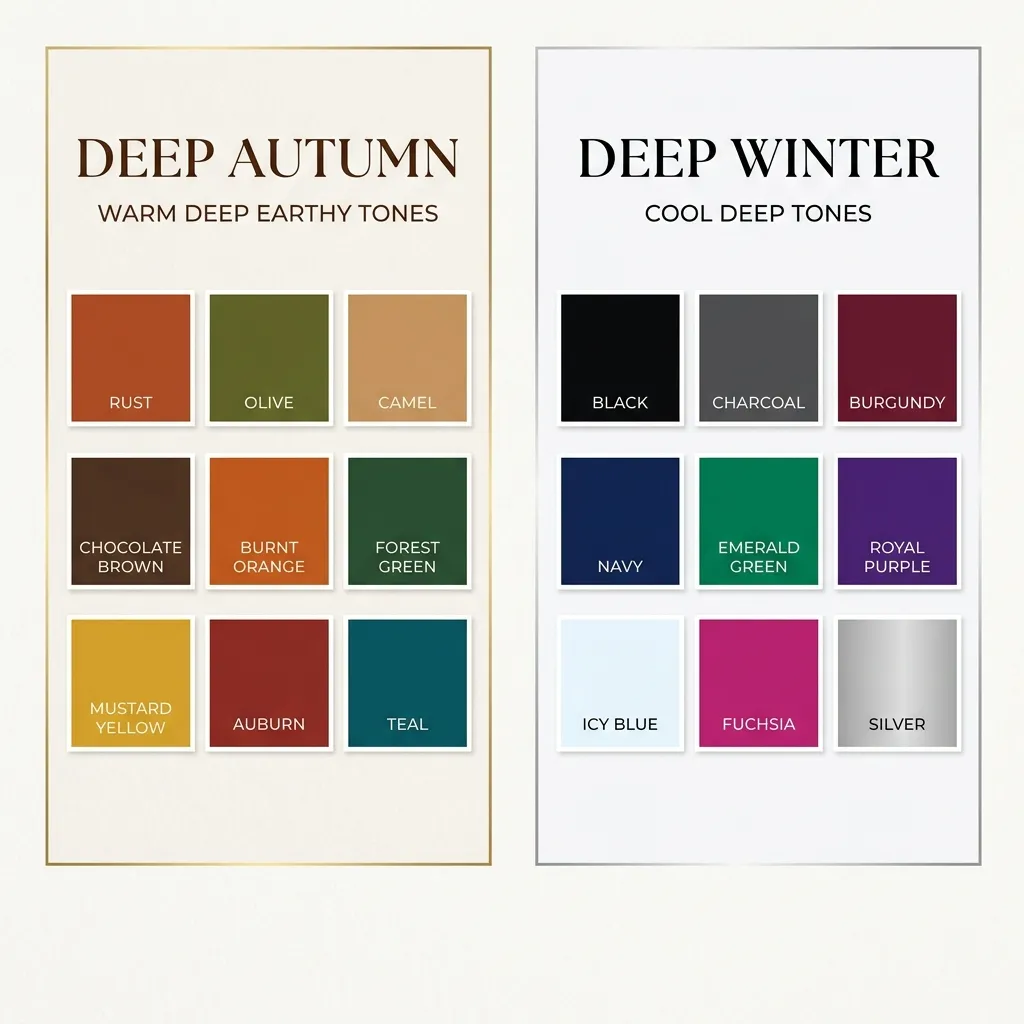 Deep Autumn vs Deep Winter Palette