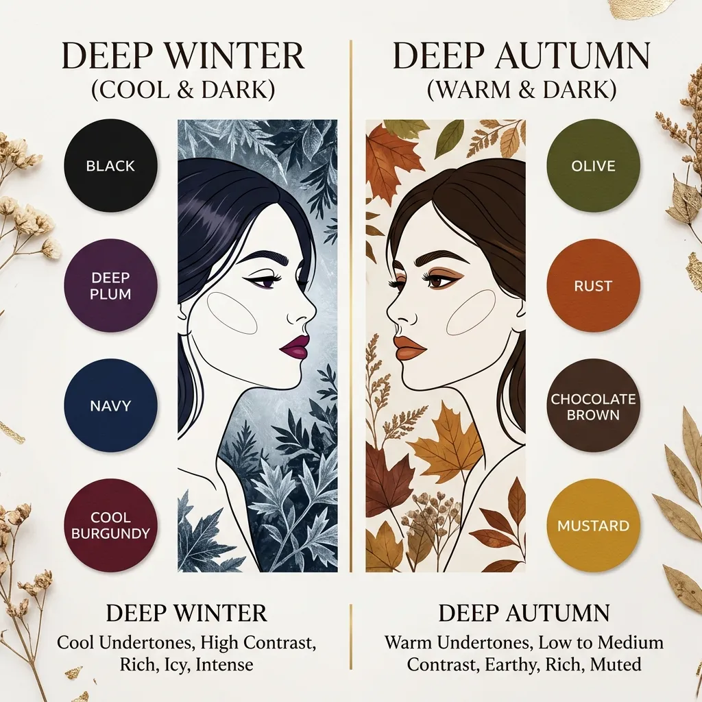 Deep Winter vs Deep Autumn Palette