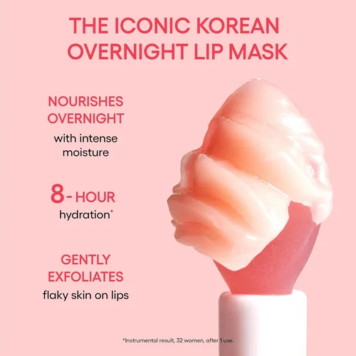 Laneige Lip Sleeping Mask overnight use concept showing eight hours of moisture while sleeping