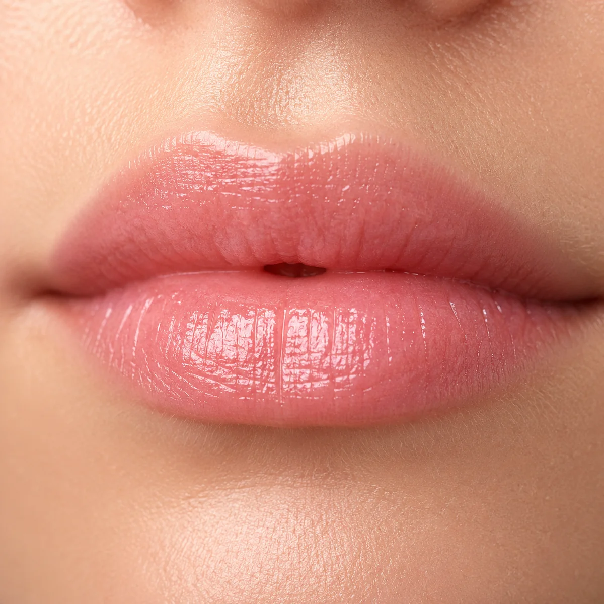 Close-up of smooth, healthy hydrated lips showing their natural rosy color
