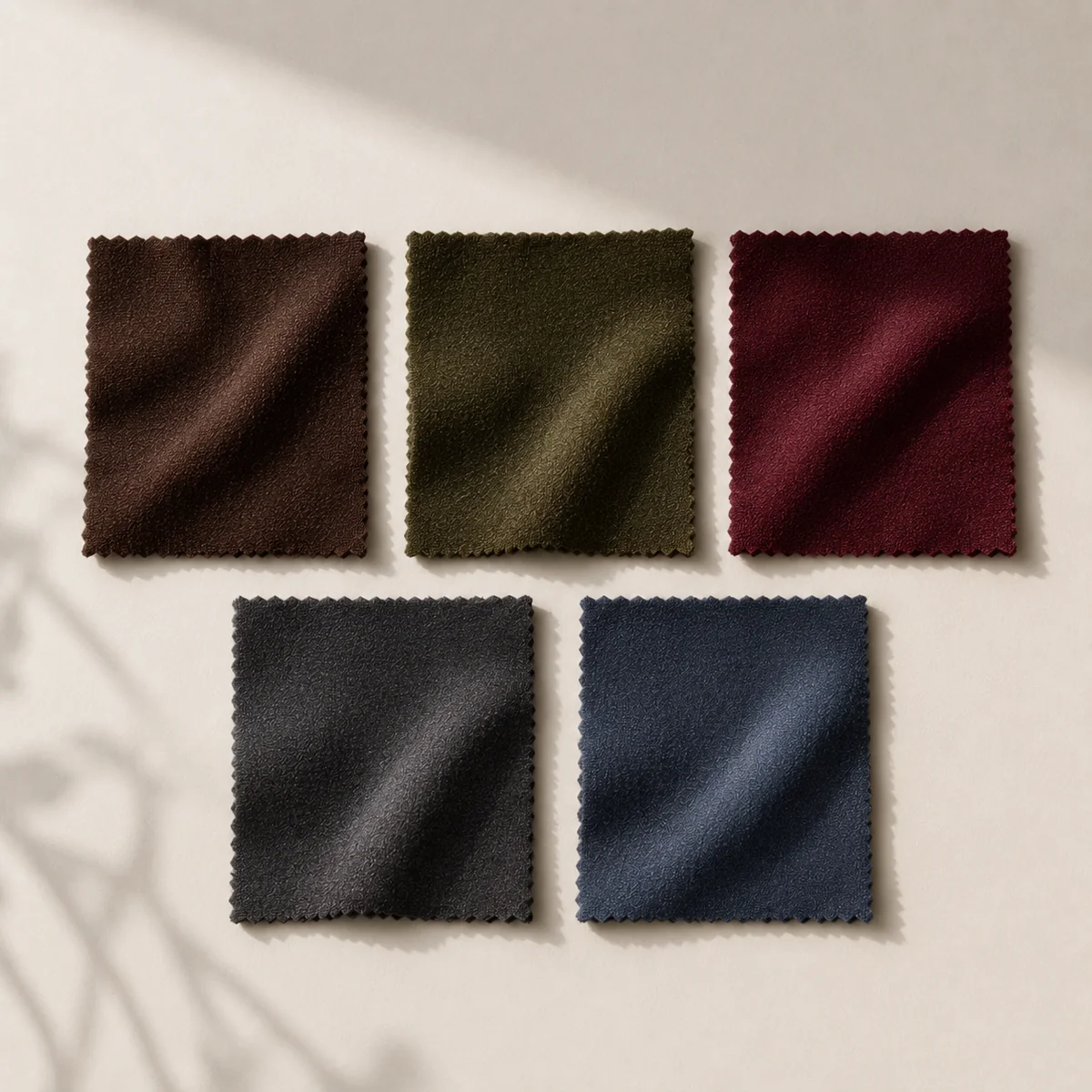 Color swatches of dark alternatives to black for warm and soft personal color seasons: chocolate brown, deep olive, warm burgundy, soft charcoal, and slate blue arranged on a neutral background