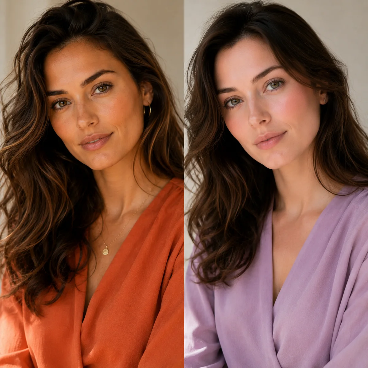 Two women side by side showing warm golden and cool rosy skin undertones in soft natural window light