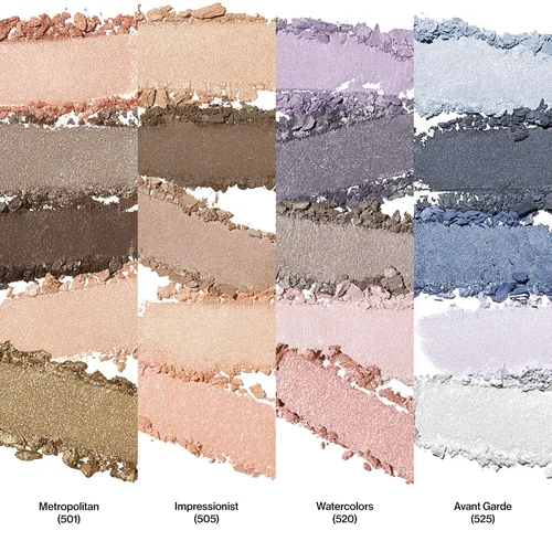 Revlon PhotoReady Eye Contour Kit shade swatches in cool blue, grey, and silver tones